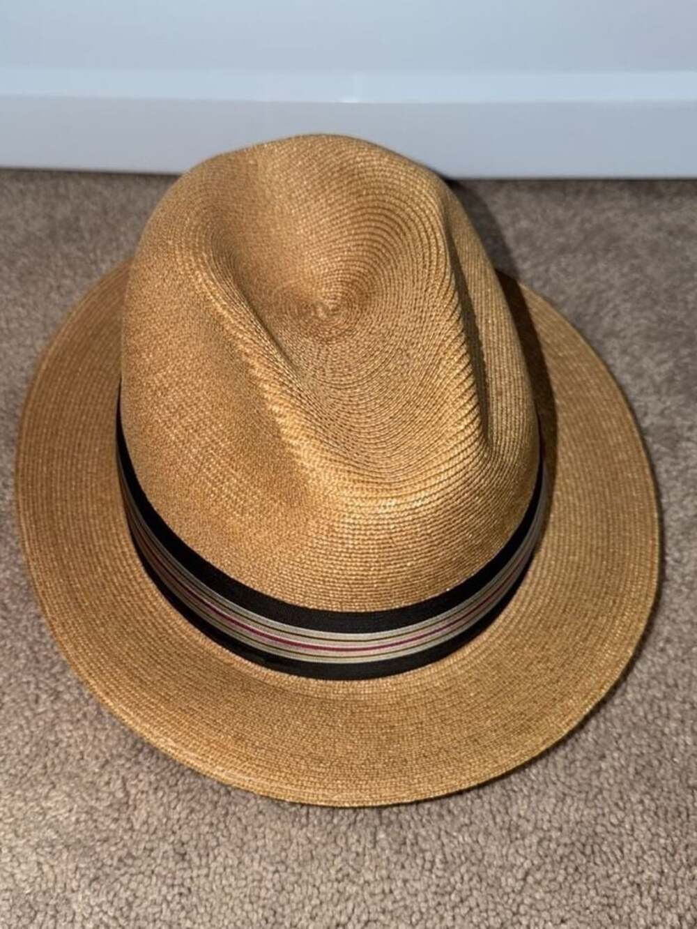 Stetson Straw Fedora Hat Size 7 1/8 Long Oval